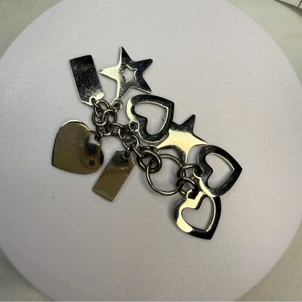 Coach Silver, Pink & Blue Hearts Keychain FOB Bag Charm - Picture 3 of 5